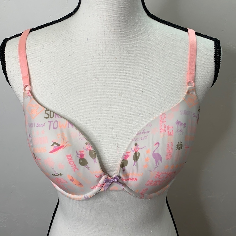 Victoria’s Secret Pink white printed bra - Sz 34D